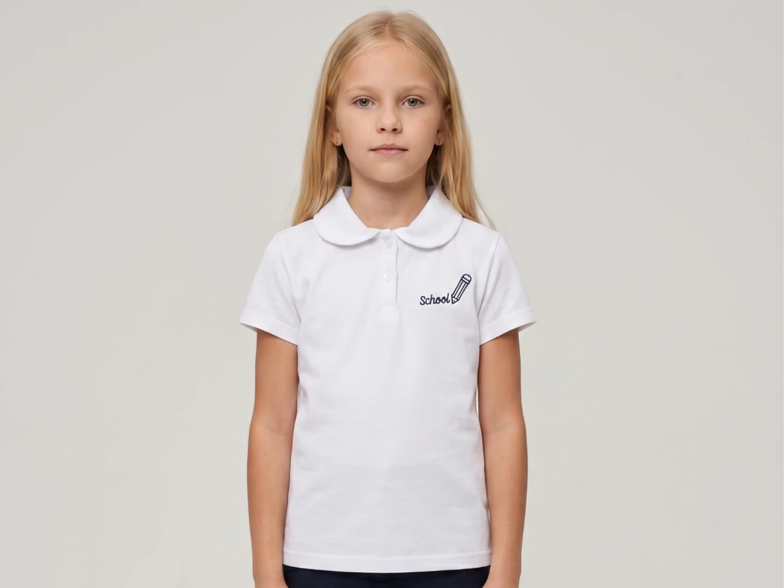 11/14 YAŞ KIZ TSHİRT POLO YAKA DÜĞMELİ SCHOOL NAKIŞLI