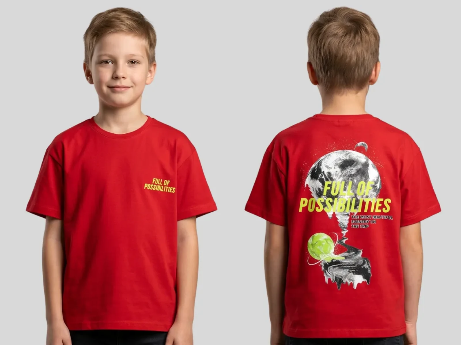 13/16 YAŞ ERKEK TSHİRT FULL OF POSSIBILITIES BASKILI 36/1 SÜ