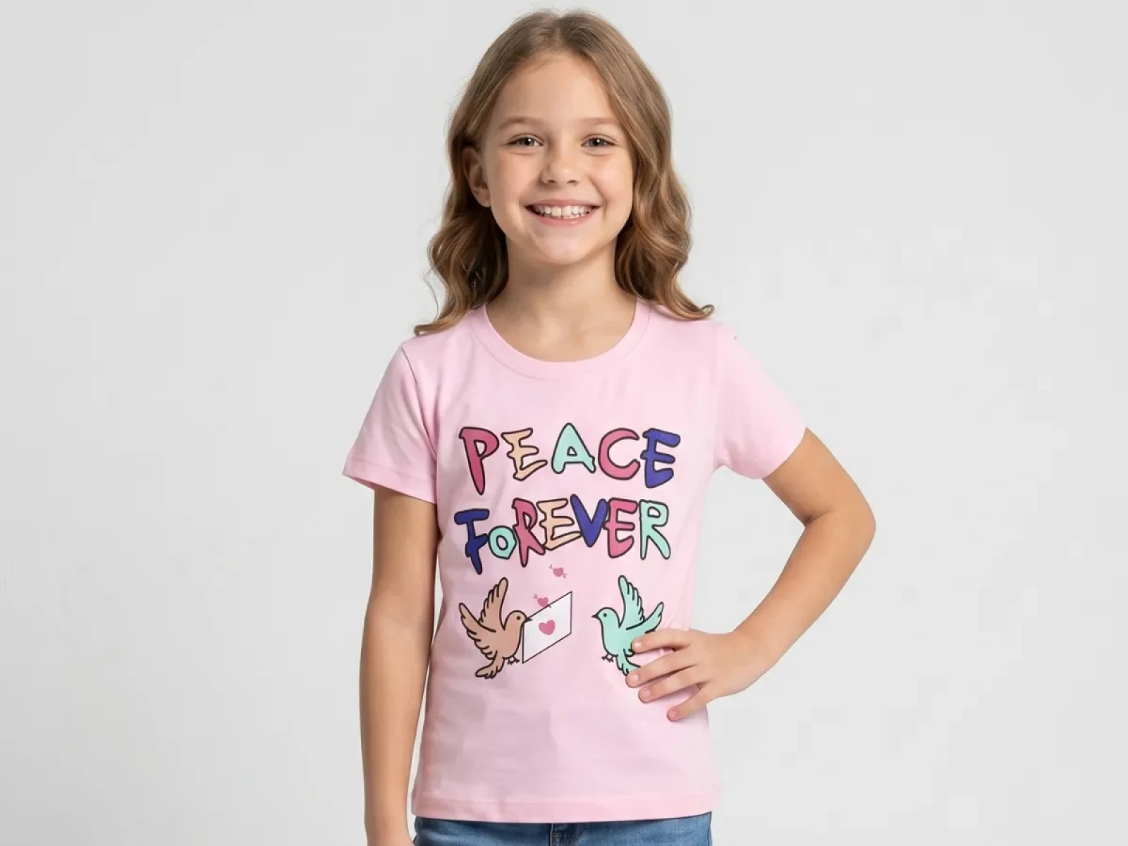 1/4 YAŞ KIZ TSHİRT PEACE FOREVER BASKILI