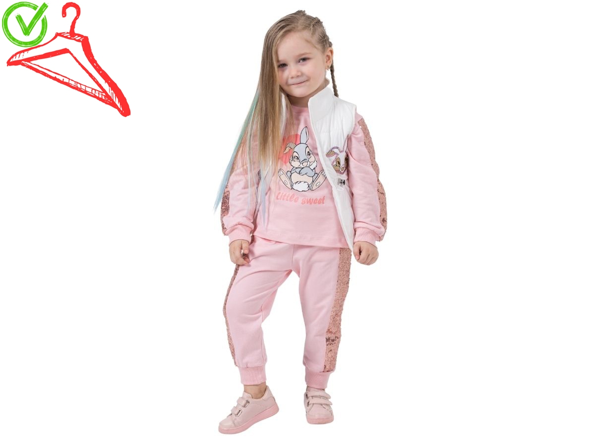 2/5 YAŞ KIZ TAKIM 3'LÜ YELEKLİ TAVŞAN NAKIŞLI