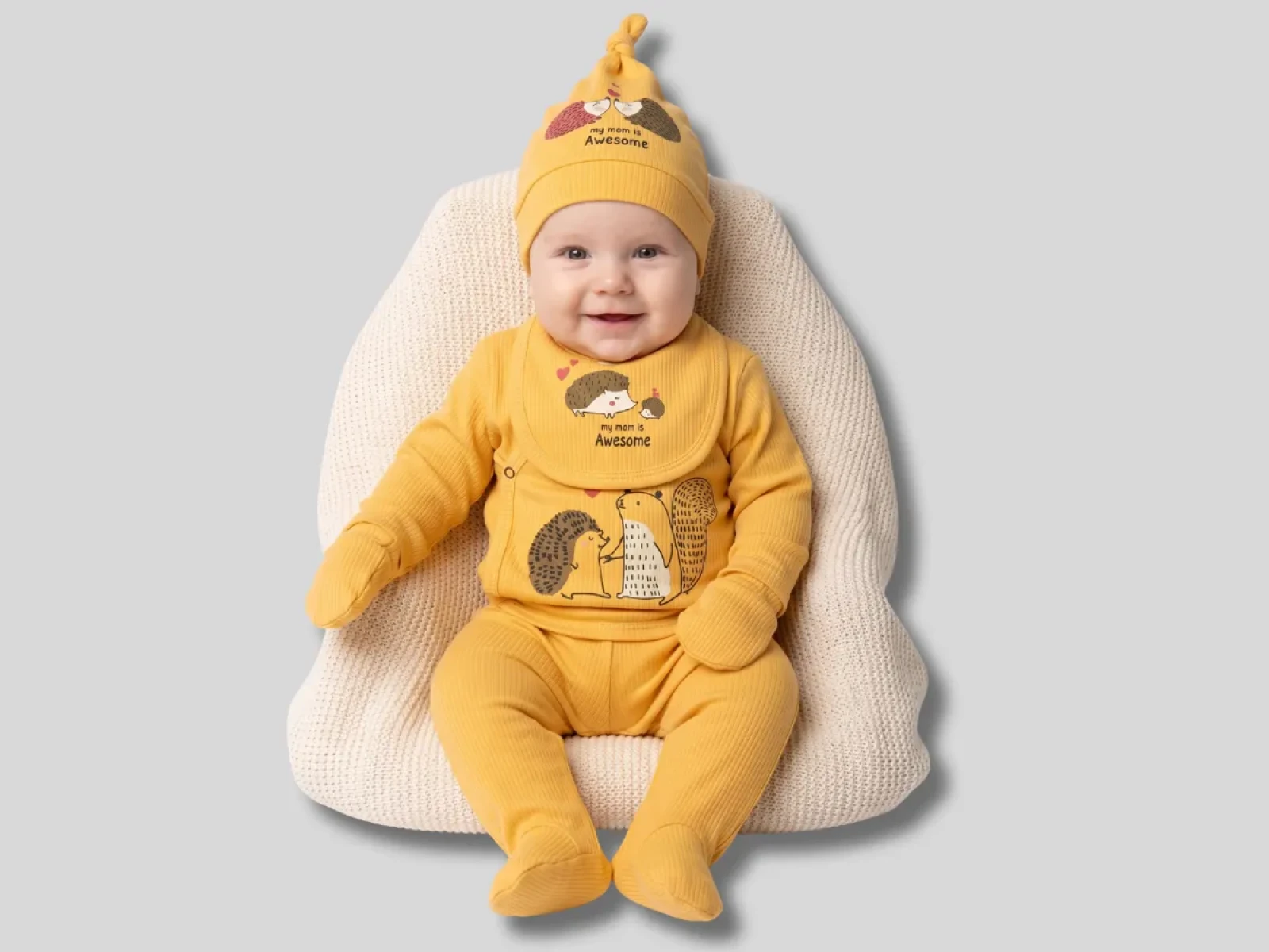 3 AY KIZ BEBE ZIBIN TAKIM 5\'Lİ KALP KİRPİ BASKILI