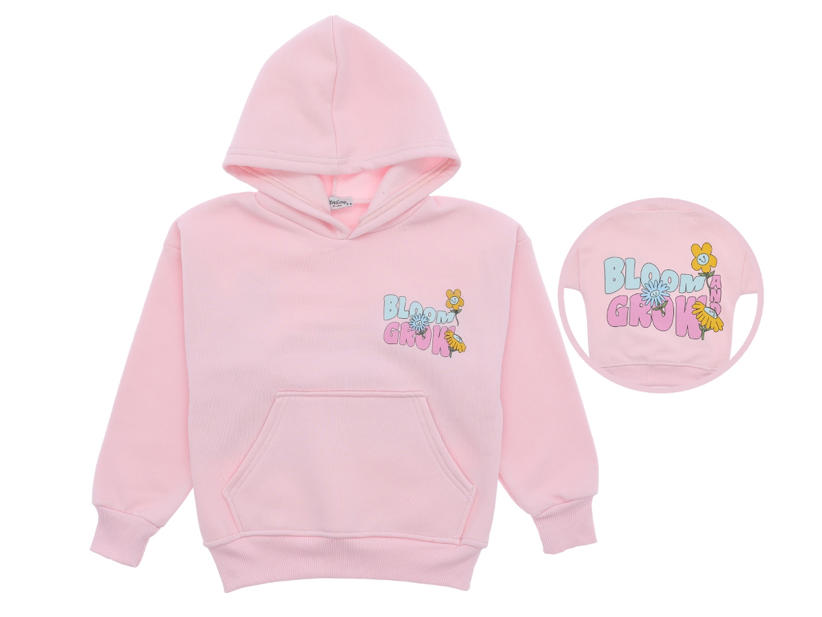 3/6 YAŞ KIZ SWEAT KAPŞONLU BLOOM GROW BASKILI 3İP 