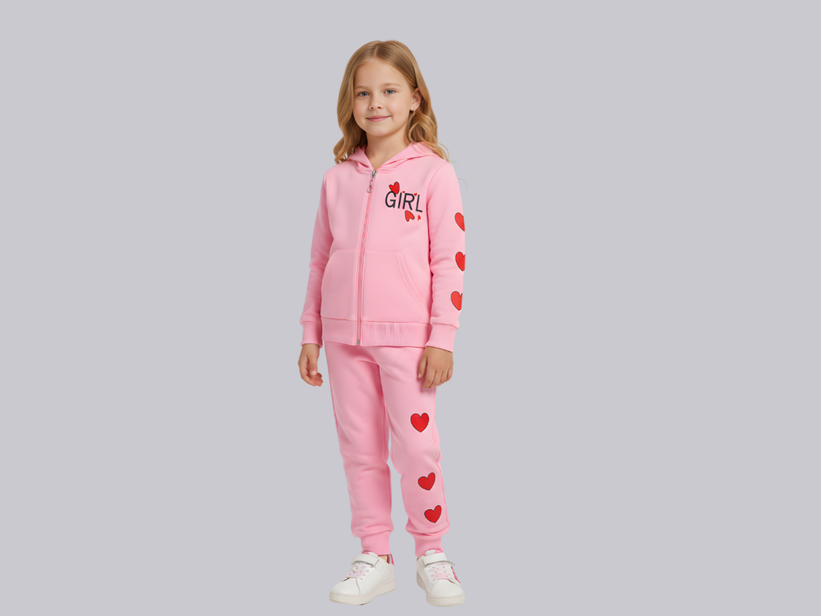 3/7 YAŞ KIZ TAKIM KAPŞONLU GIRL KALP BASKILI 30/150 2 İP