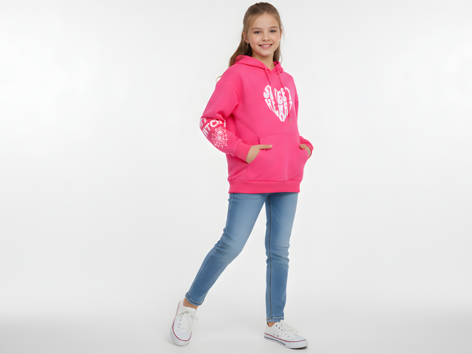 5/8 YAŞ KIZ SWEAT KAPŞONLU SWEET HEART BASKILI 30/150 2 İP
