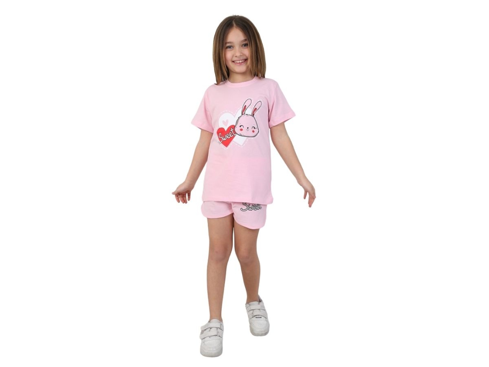5/8 YAŞ KIZ TAKIM ŞORTLU KALP TAVŞAN SWEET BASKILI
