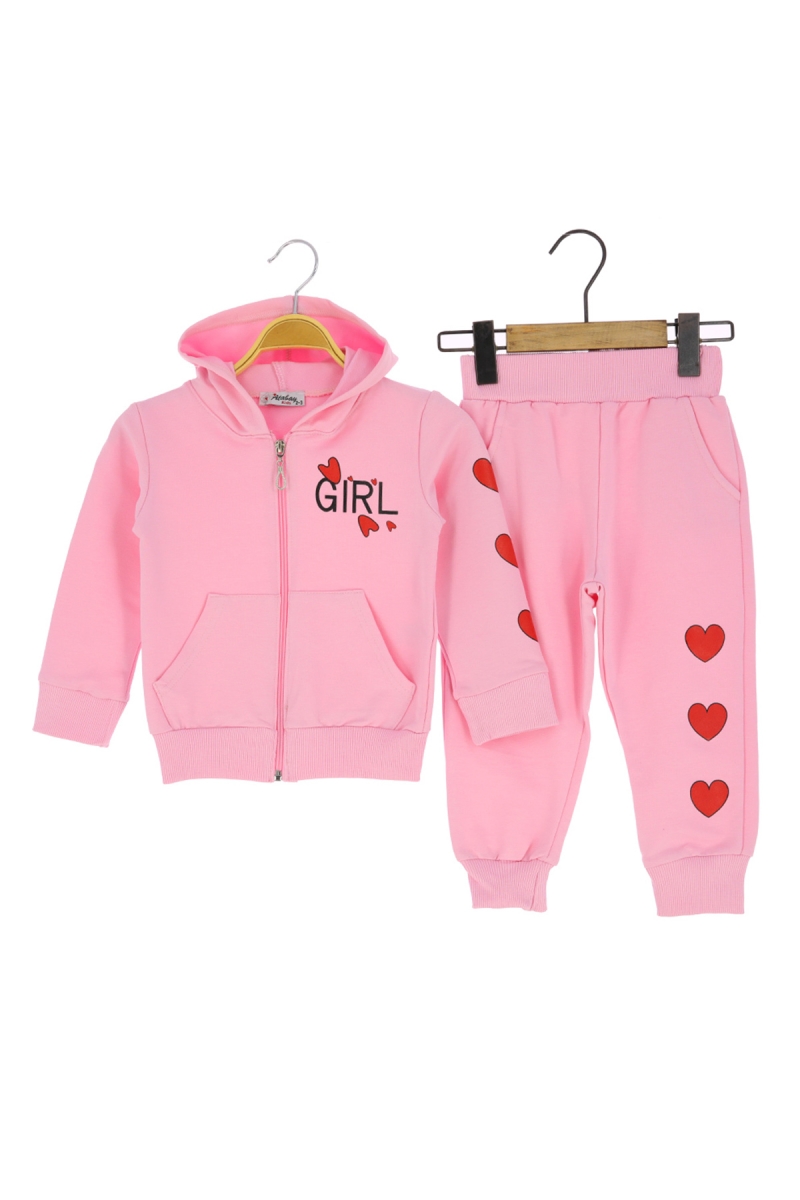 3/7 YAŞ KIZ TAKIM KAPŞONLU GIRL KALP BASKILI 30/150 2 İP