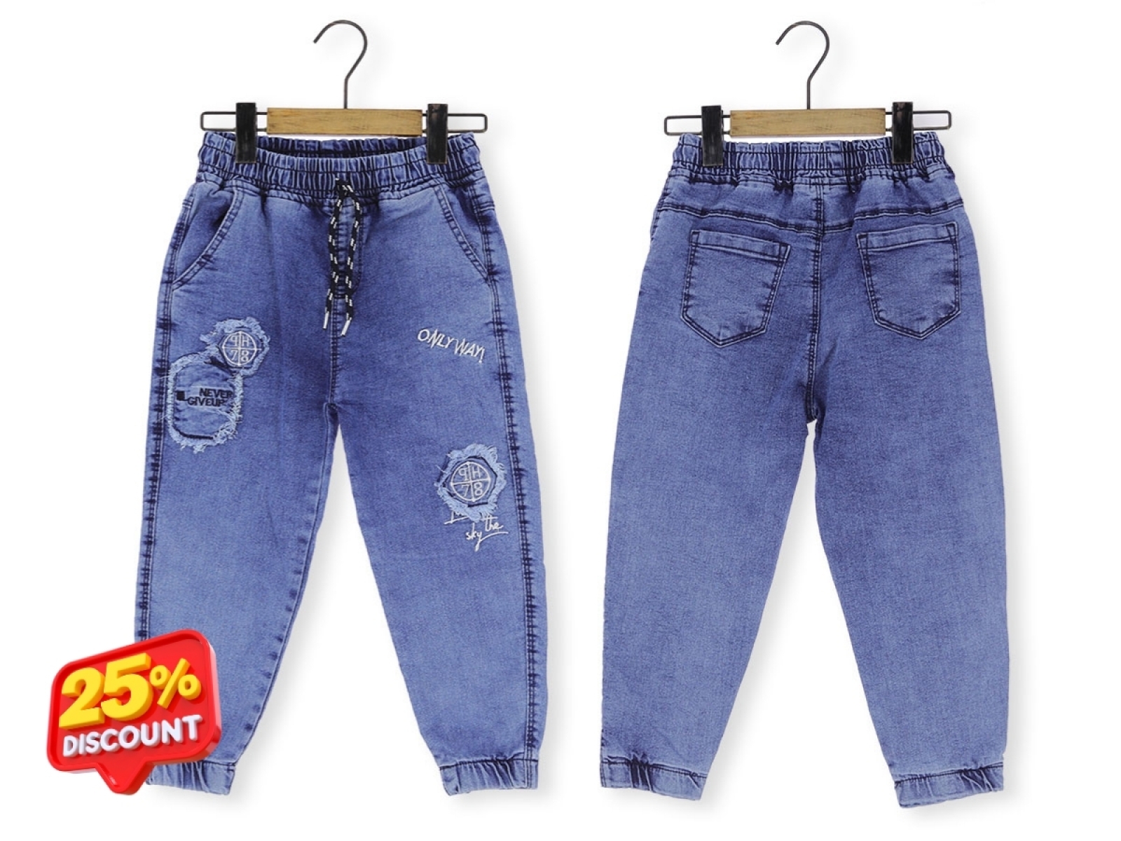 8/12 YAŞ ERKEK PANTOLON KOT LASTİKLİ CEPLİ ONLY WAY NAKIŞLI