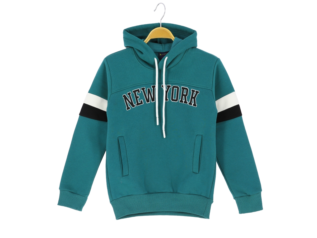 9/12 YAŞ ERKEK SWEAT KAPŞONLU CEPLİ NEW YORK BASKILI 3 İP ŞR