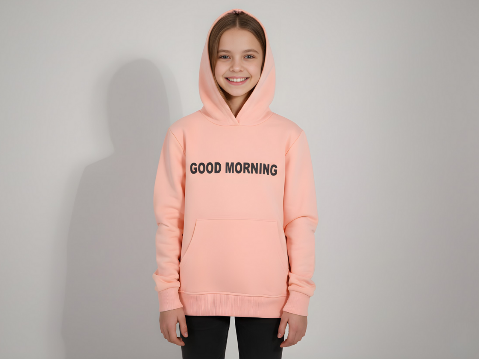 9/12 YAŞ KIZ SWEAT KAPŞONLU GOOD MORNİNG BASKILI 30/150 2 İP