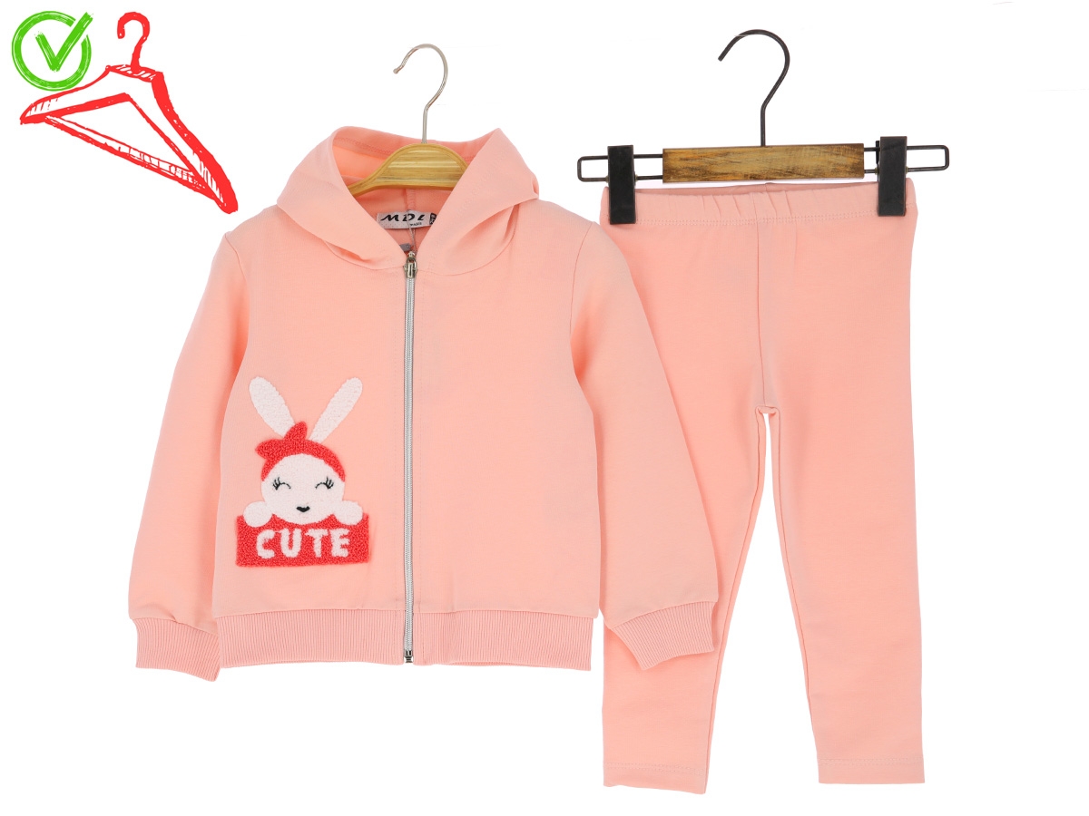 9/24 AY BEBE KIZ TAKIM TAYTLI KAPŞONLU CUTE NAKIŞLI