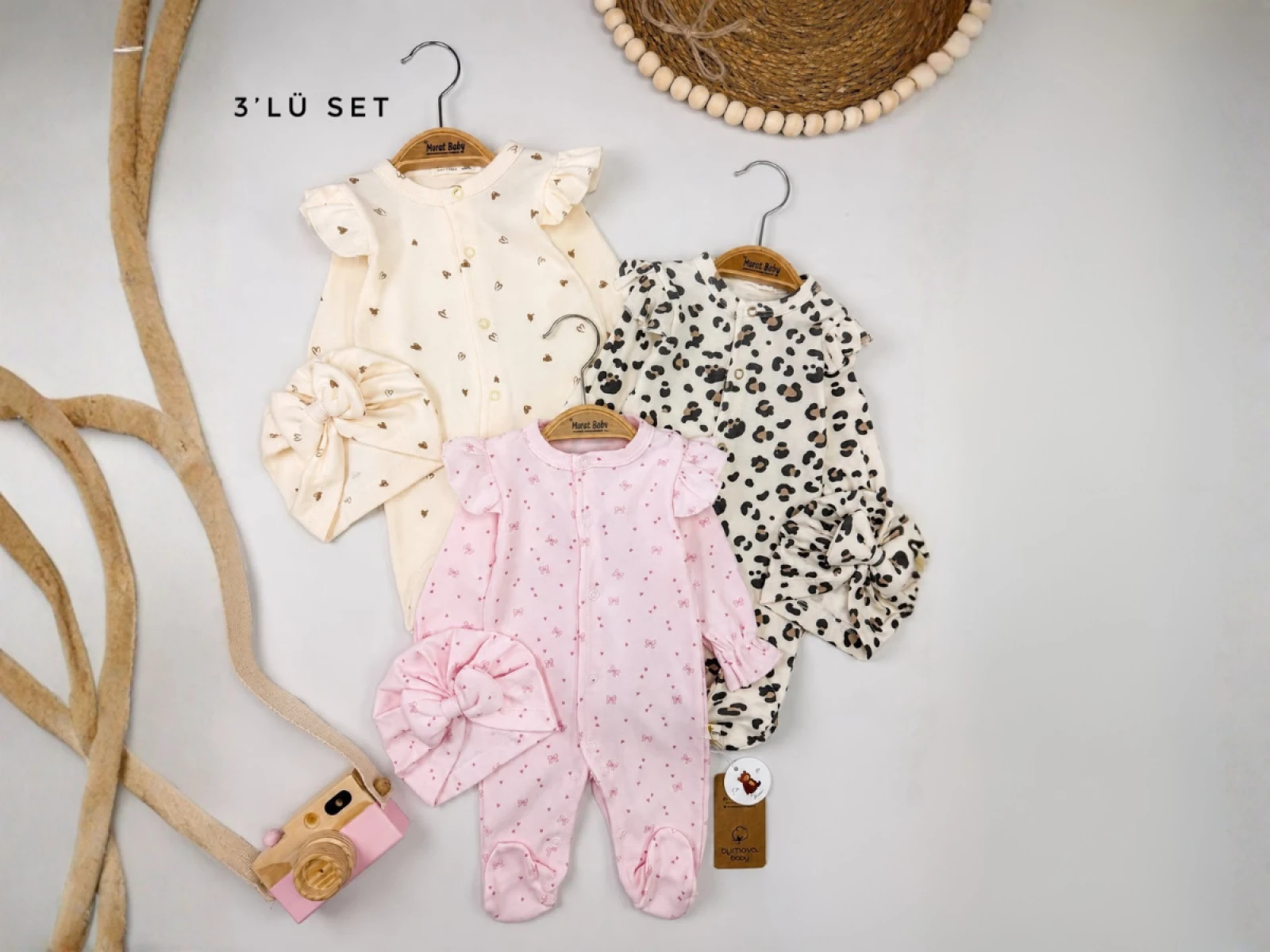 0/3 AY KIZ TULUM 3\'LÜ ŞAPKALI LEOPAR KALP BASKILI