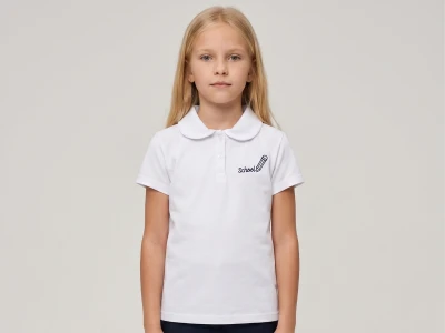 11/14 YAŞ KIZ TSHİRT POLO YAKA DÜĞMELİ SCHOOL NAKIŞLI