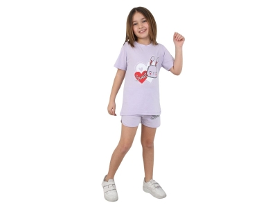 1/4 YAŞ KIZ TAKIM ŞORTLU KALP TAVŞAN SWEET BASKILI
