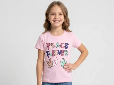 1/4 YAŞ KIZ TSHİRT PEACE FOREVER BASKILI