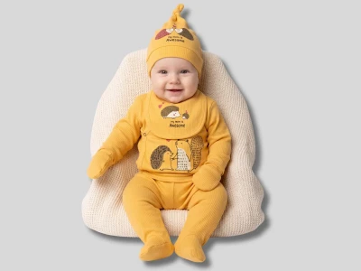 3 AY KIZ BEBE ZIBIN TAKIM 5\'Lİ KALP KİRPİ BASKILI