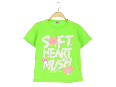 7/10 YAŞ KIZ TSHİRT SOFT HEART MUSH BASKILI 36/1 KOMPAK
